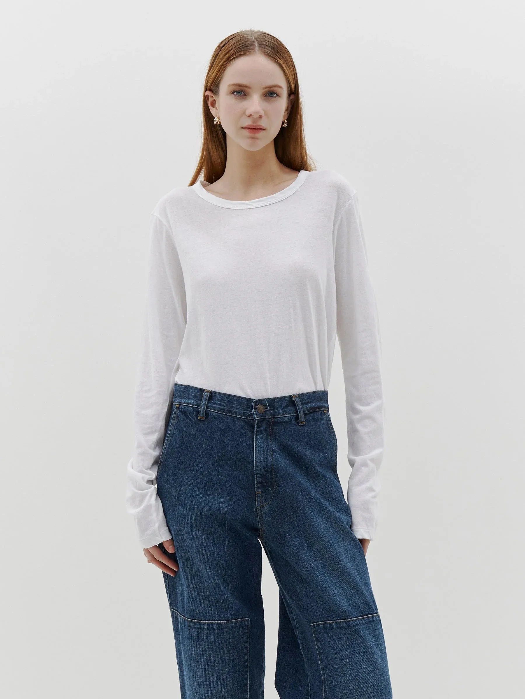 Bassike Regular Scoop Hem L/S T.Shirt - White