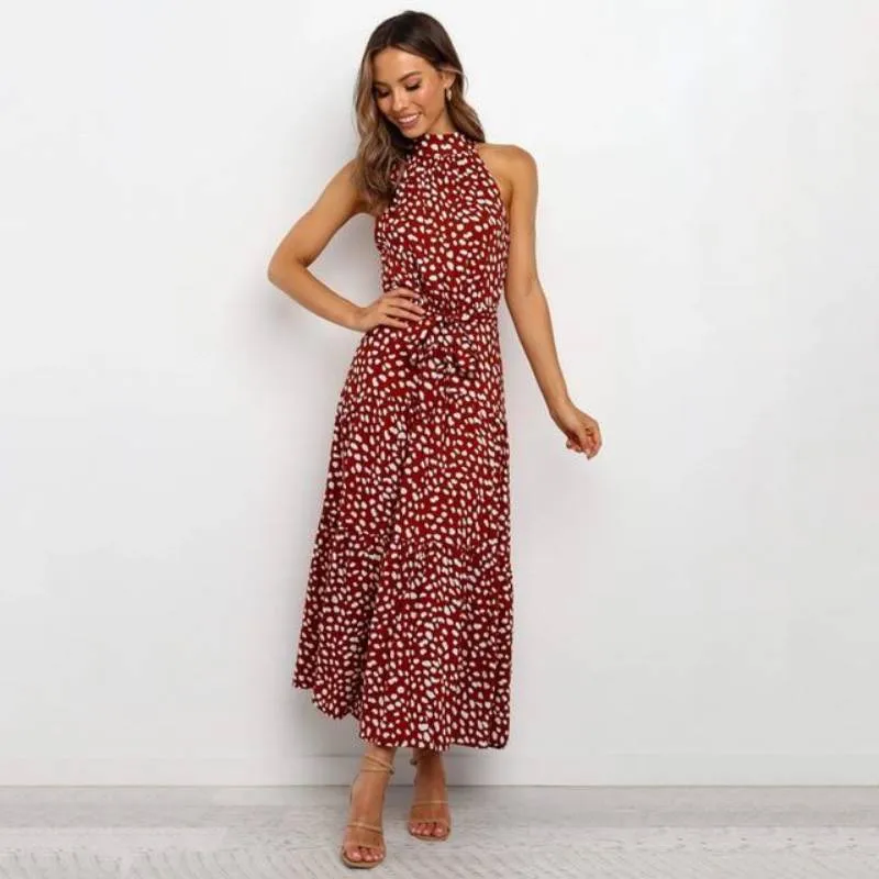 Bohemian Dress - Sleeveless long Polka Dot