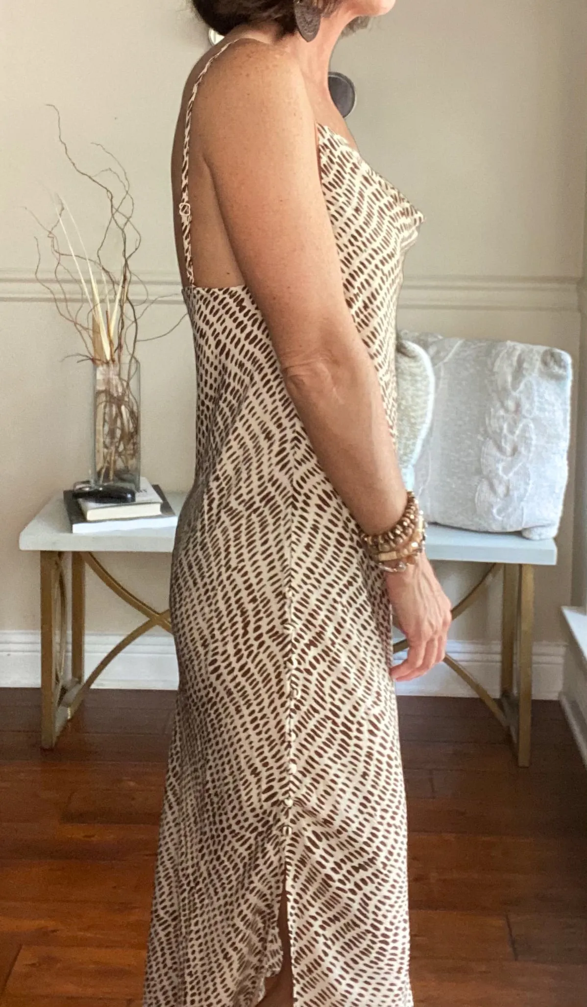 Cream Spotted Midi Slip Dress