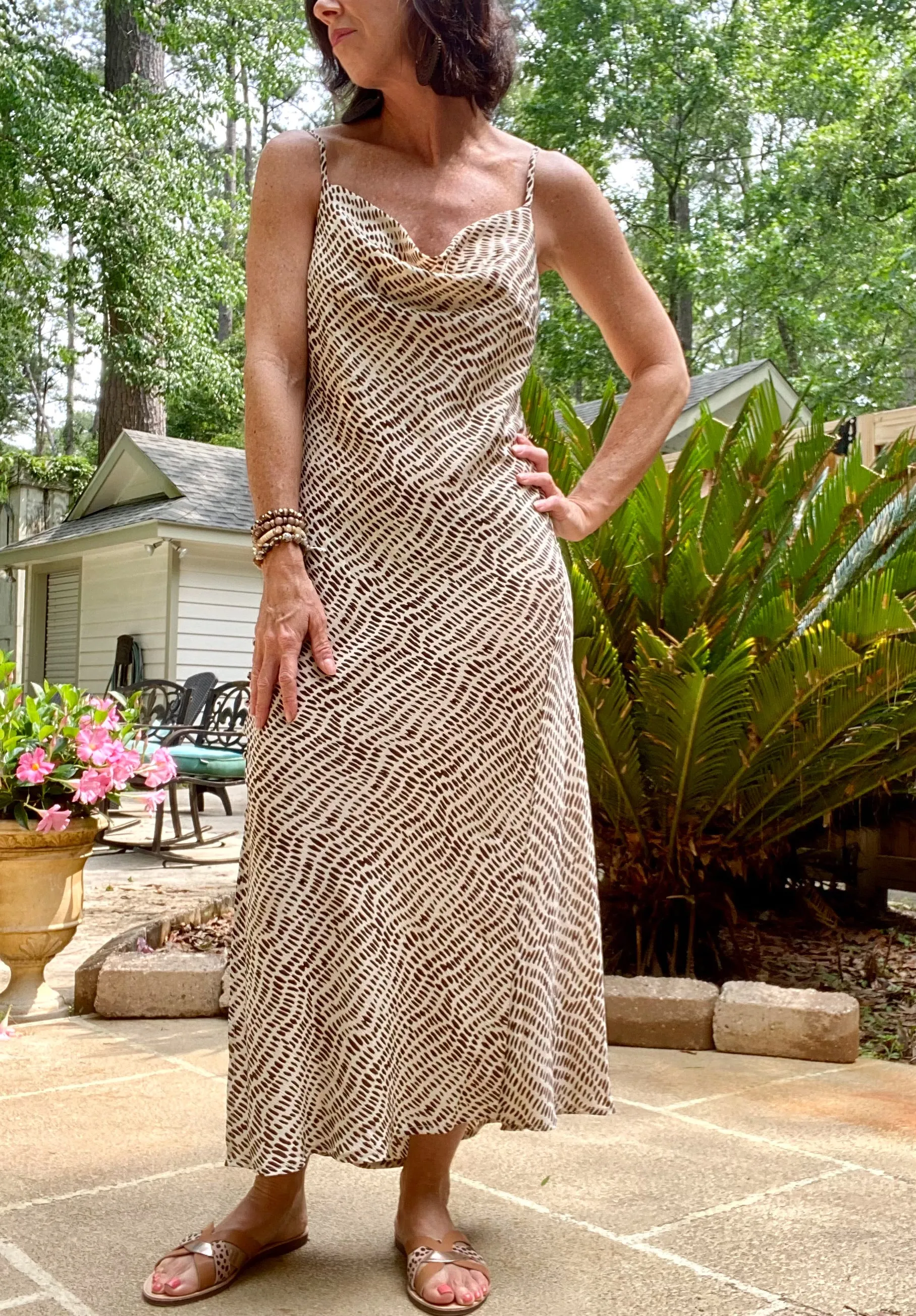 Cream Spotted Midi Slip Dress