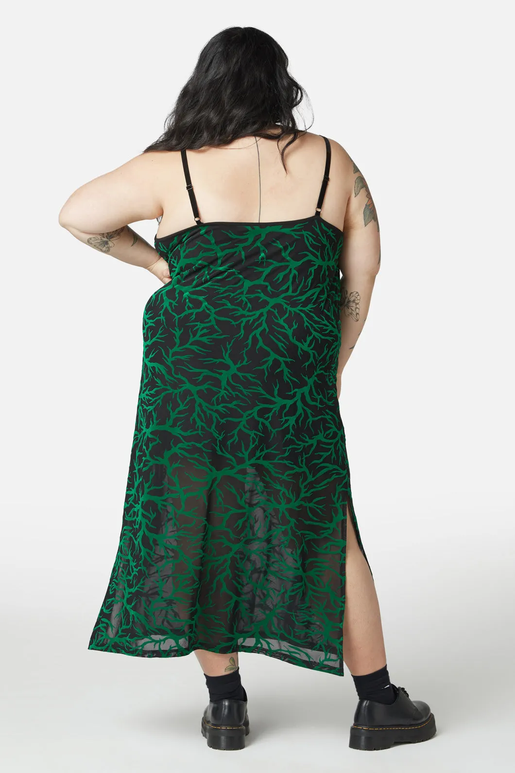 Curve Neglected Flocked Mesh Midi Dress