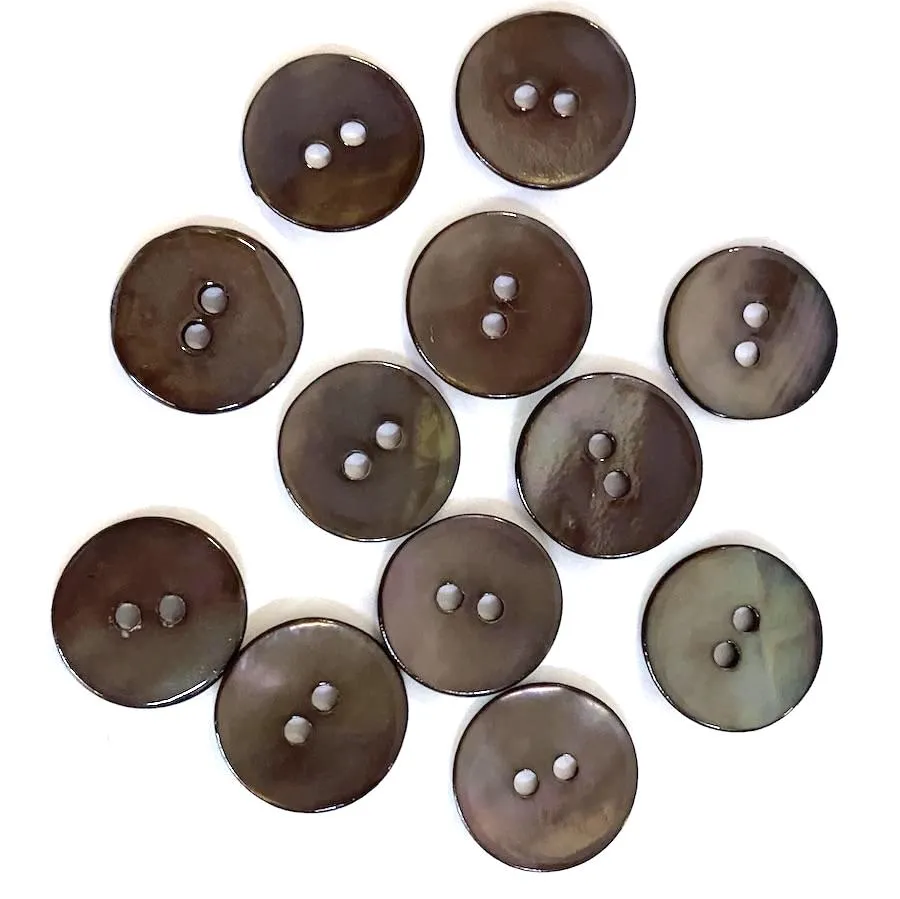 Dark Chocolate/Gray Iridescent Shiny Agoya Shell  3/4" Button  #1228