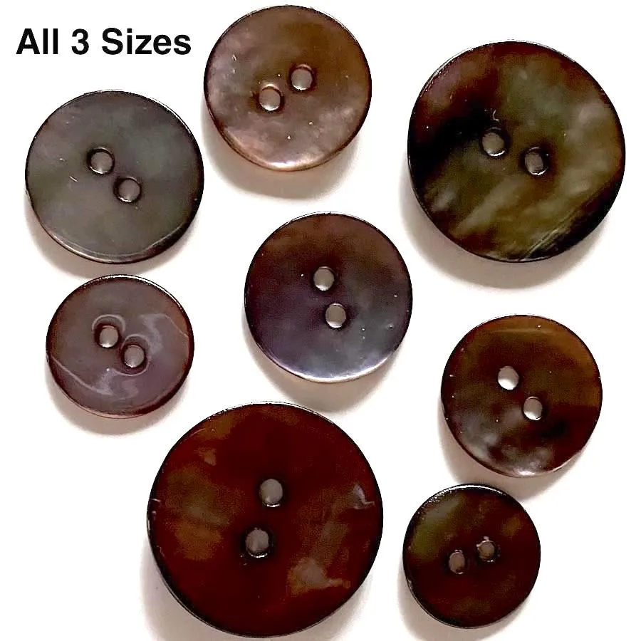 Dark Chocolate/Gray Iridescent Shiny Agoya Shell  3/4" Button  #1228