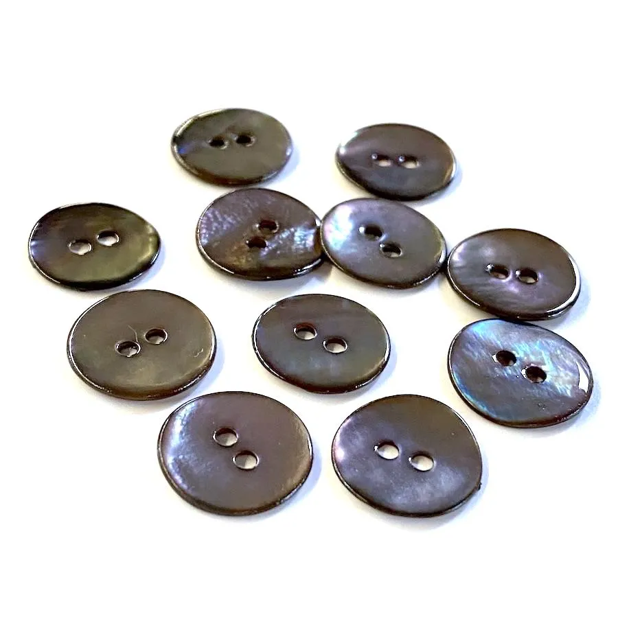 Dark Chocolate/Gray Iridescent Shiny Agoya Shell  3/4" Button  #1228