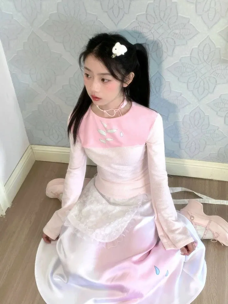 Long sleeve T-shirt and shiny skirt【s0000006508】