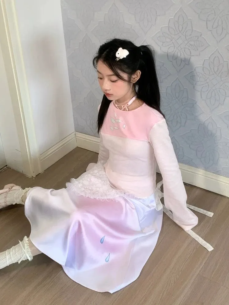 Long sleeve T-shirt and shiny skirt【s0000006508】