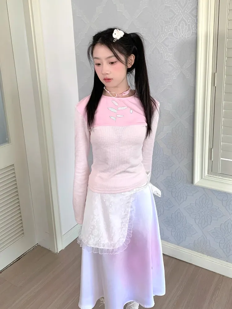 Long sleeve T-shirt and shiny skirt【s0000006508】