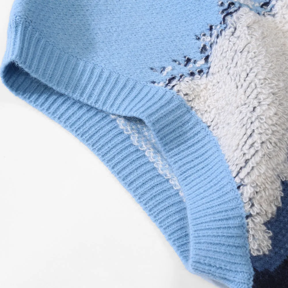 Men Sweater Vest Snow Mountain Embroidery Pattern Knitted Waistcoat Men's Loose Sleeveless Sweater Idle Style Vest