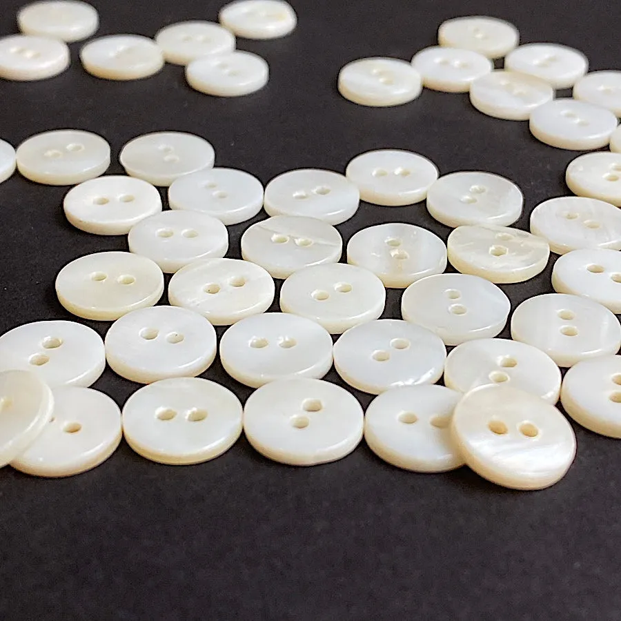 Off-White/Ecru River Shell 2-Hole Button 11mm / 7/16", Pack of 20-22   # LP-80