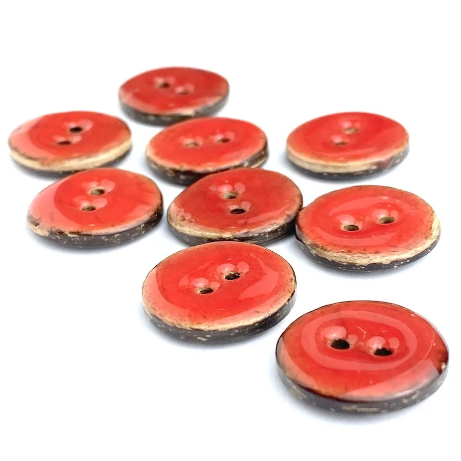 Orange-Red Shiny Round 2-Hole Coconut Button 11/16"   #SWC-119