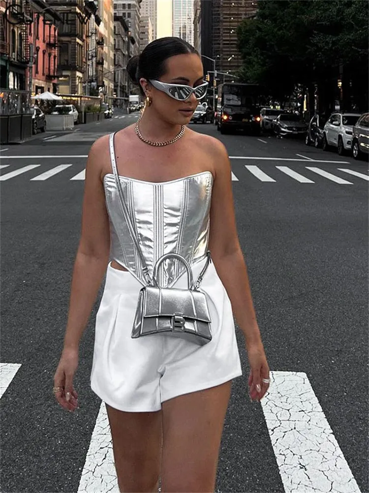 Slim Undercoat Corset Metallic Vest Top