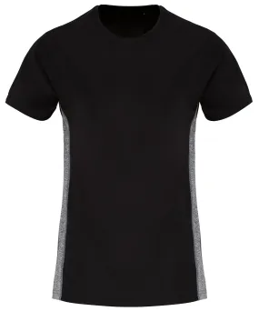 Womens TriDri® contrast panel performance t-shirt | Black/Black Melange